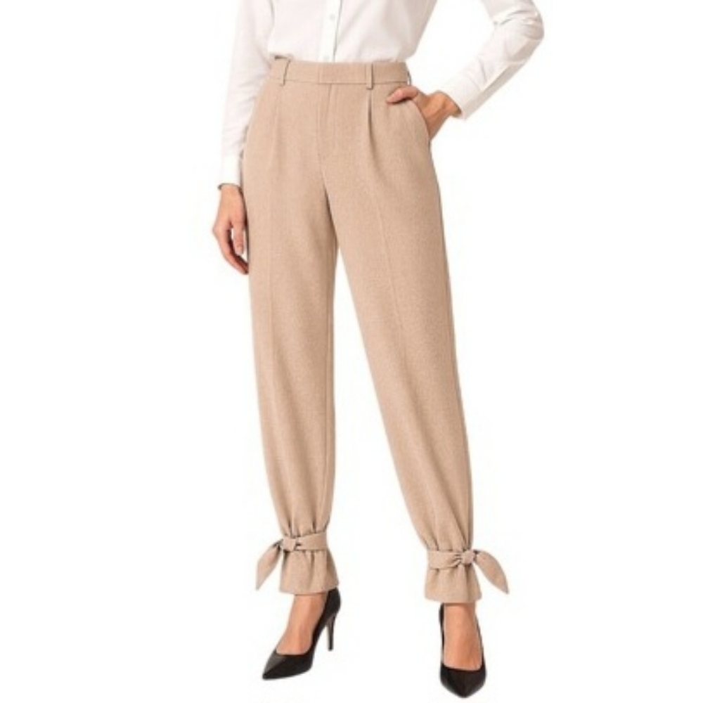 Lost April Womens‎ Tan Ankle Tie Pants Size M Trousers Career Casual Khakis